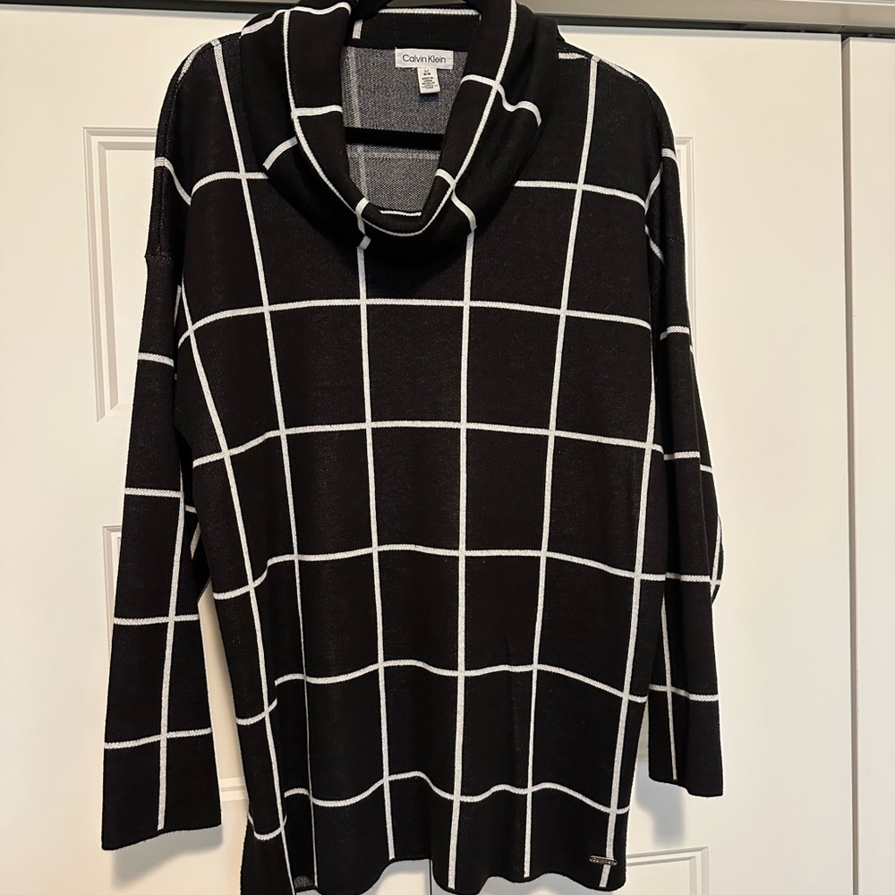 Calvin Klein Black and White Cowl Neck Sweater